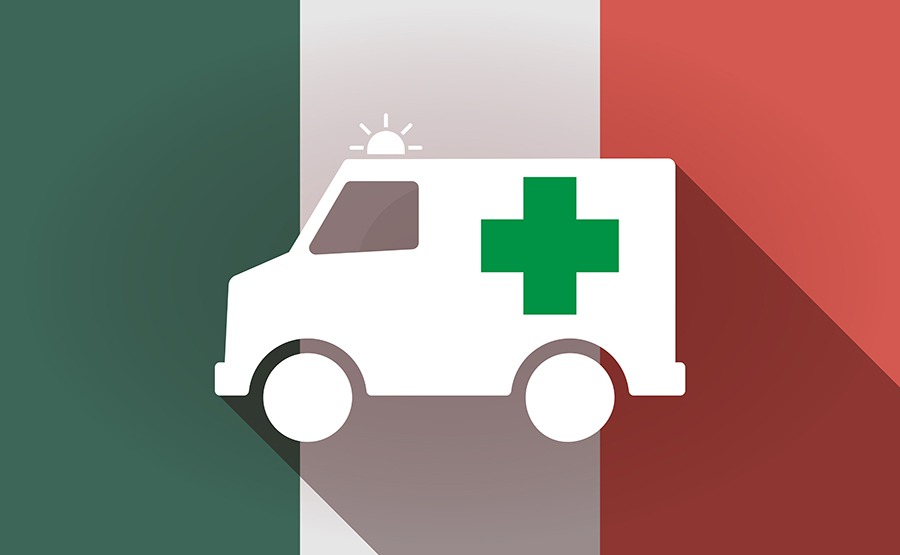Long shadow Mexico flag with an ambulance icon